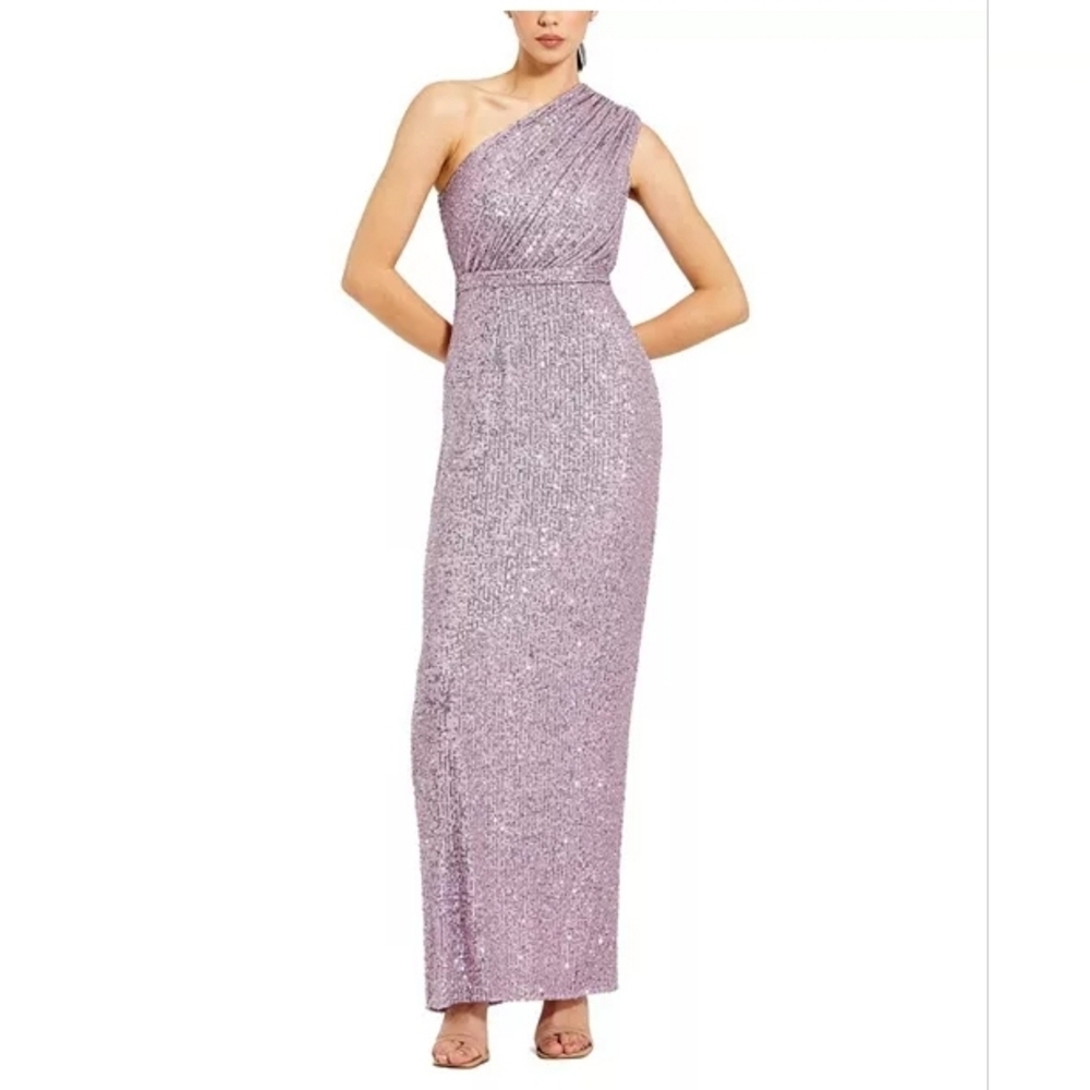NEW!! Ieena Mac Duggal, Sequined Ruched One Shoulder Gown,Lilac,Size 2,MSRP $398